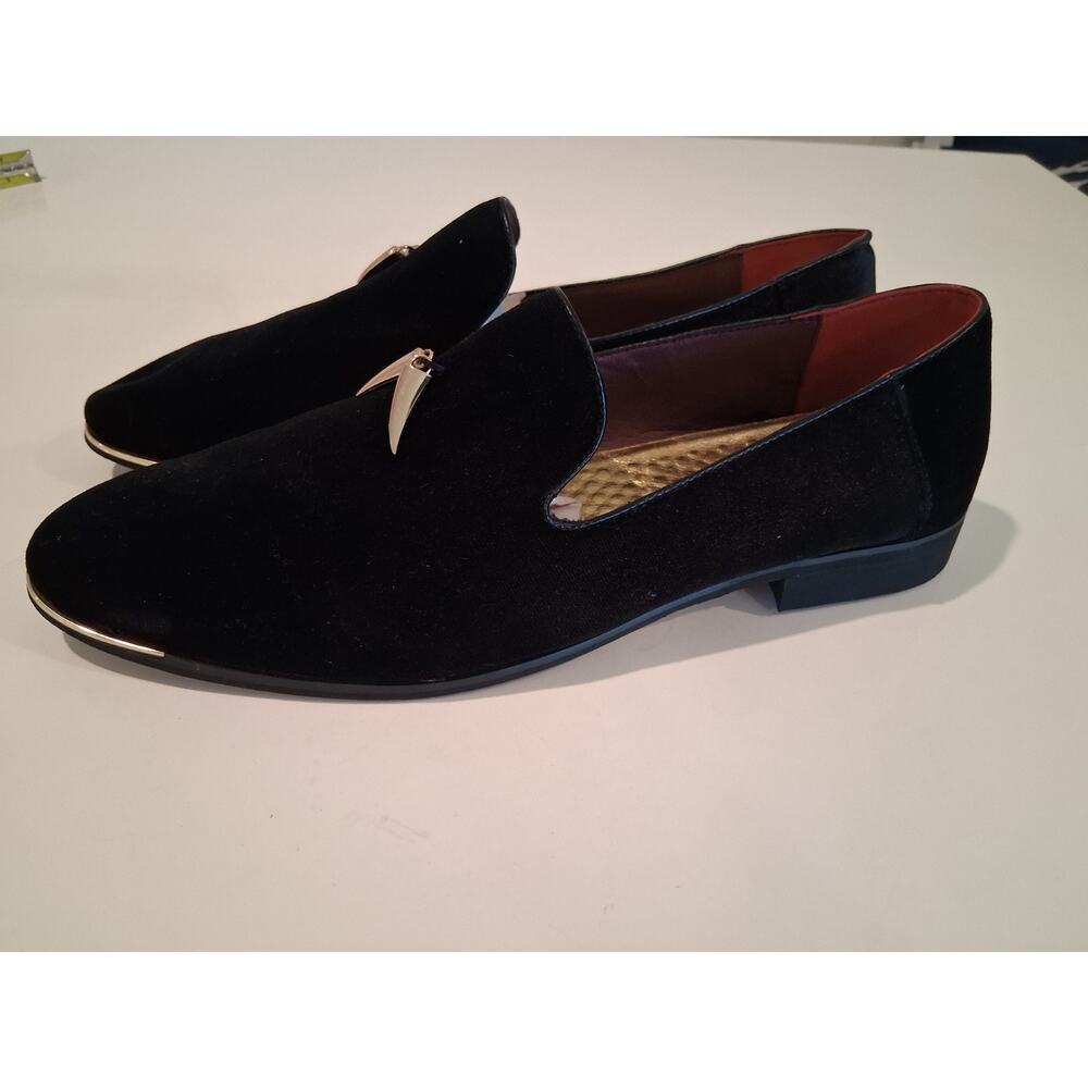 CMM Men's Black Velvet Loafers Gold Shark Tooth Tassels Wedding Prom Shoes Sz 11